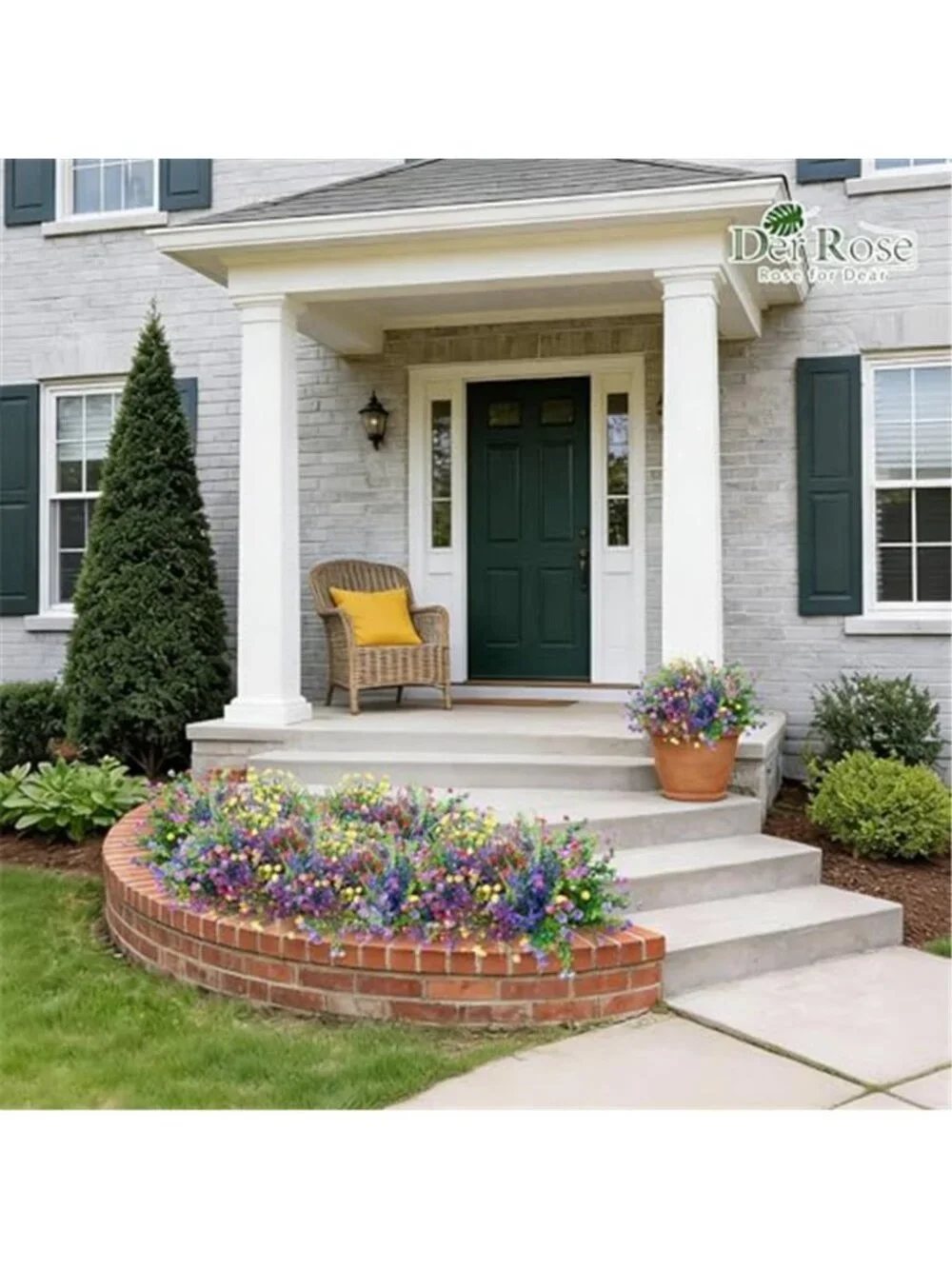 Artificial Outdoor Flowers Faux Daisy Fern Plants UV Resistant Patio Decor Set